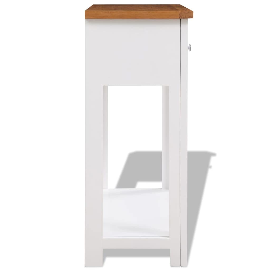 Solid Oak Wood Console Table with 2 Drawers and Shelf W25939