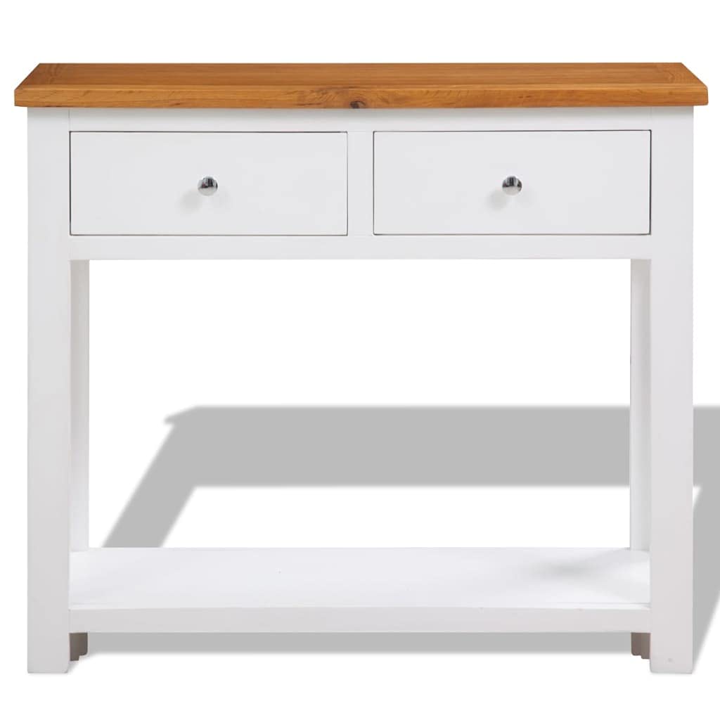 Solid Oak Wood Console Table with 2 Drawers and Shelf W25939