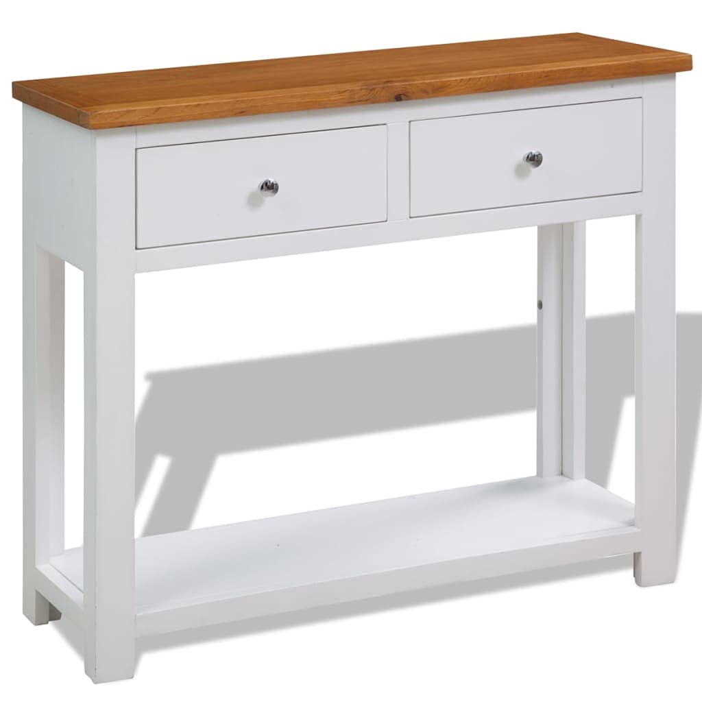 Solid Oak Wood Console Table with 2 Drawers and Shelf W25939