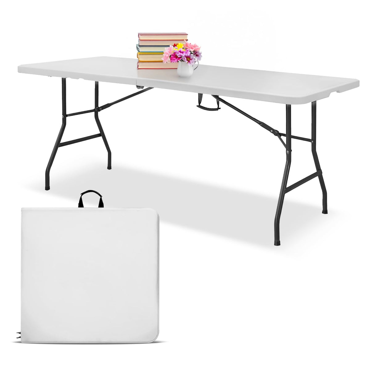 White 6ft Folding Table with Handle V733427