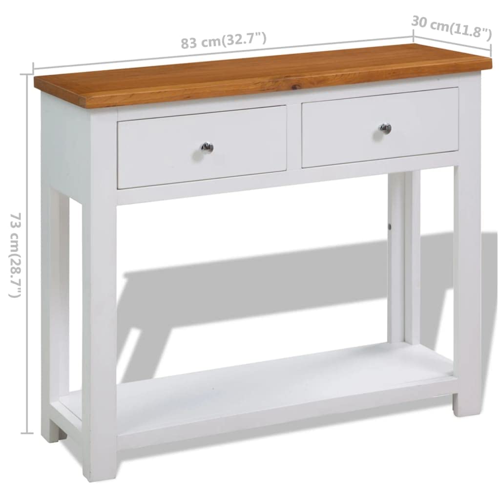 Solid Oak Wood Console Table with 2 Drawers and Shelf W25939