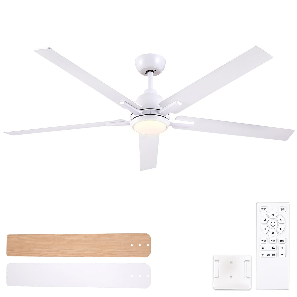 60 Inch White Ceiling Fan with Light & Remote S516