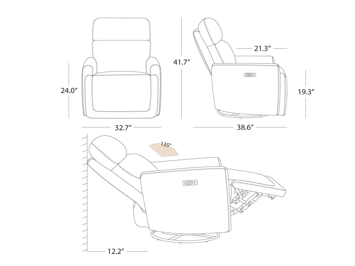 White Boucle Power Swivel Glider Recliner Chair U7341