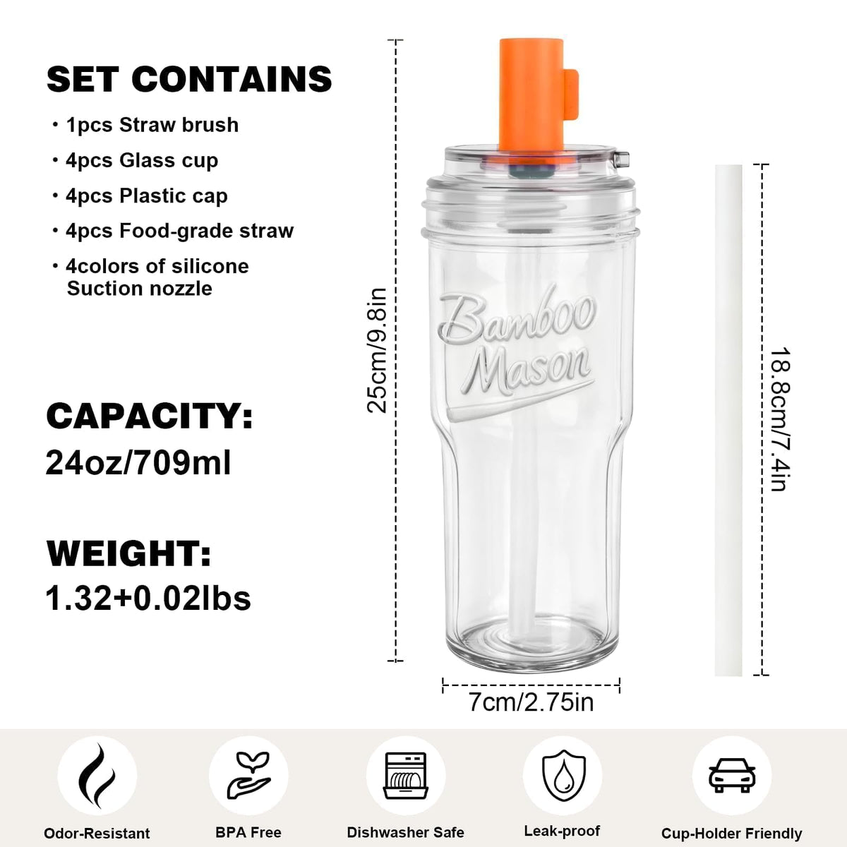 Glass Cups with Lids and Straws 24oz F1903