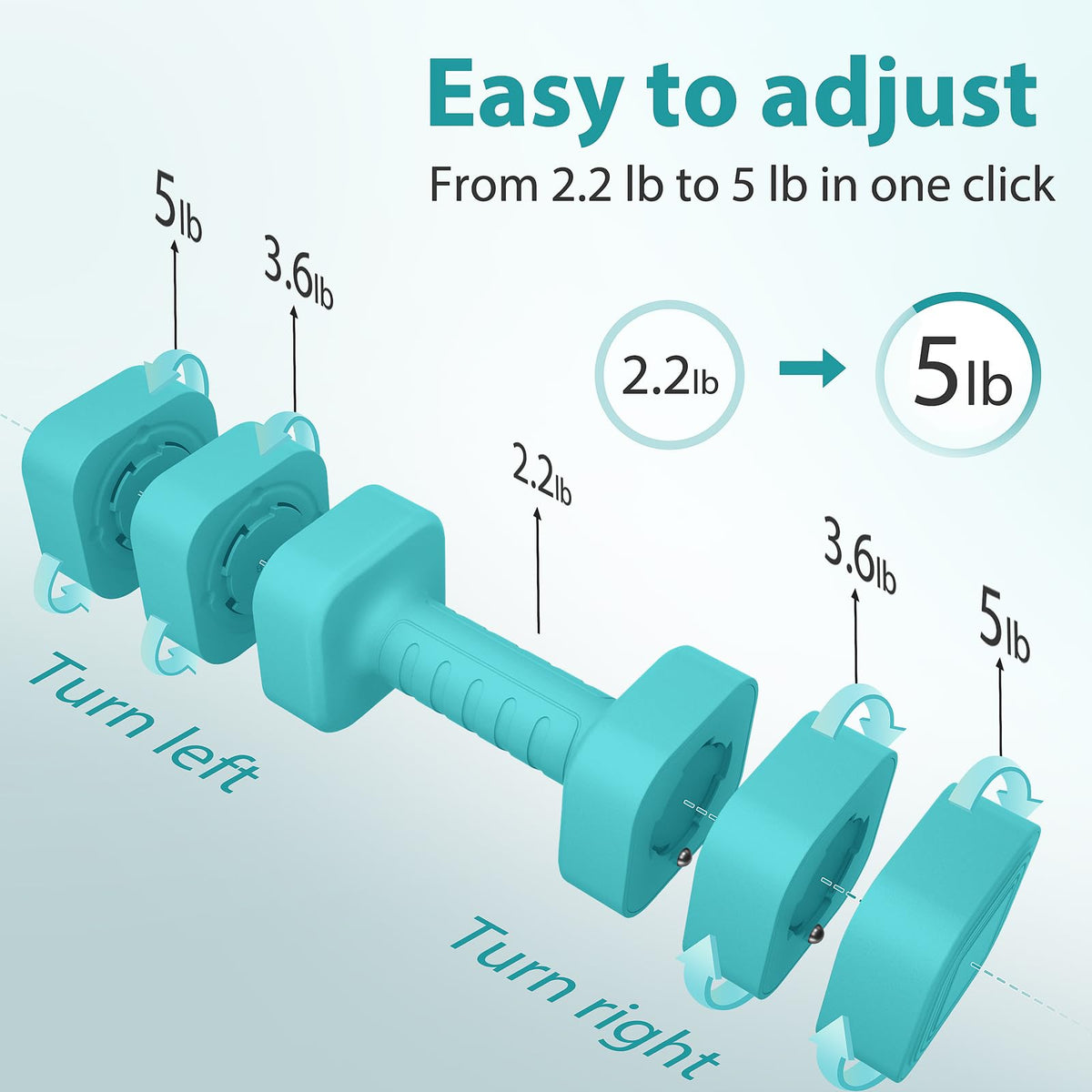Adjustable Dumbbell Set of 2, 2.2-20LB Free Weights with Anti-slip Handle C9016
