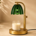 Scalloped Glass Candle Warmer Lamp with Timer, Dimmable, Adjustable Height, Gold Metal, Green K398639