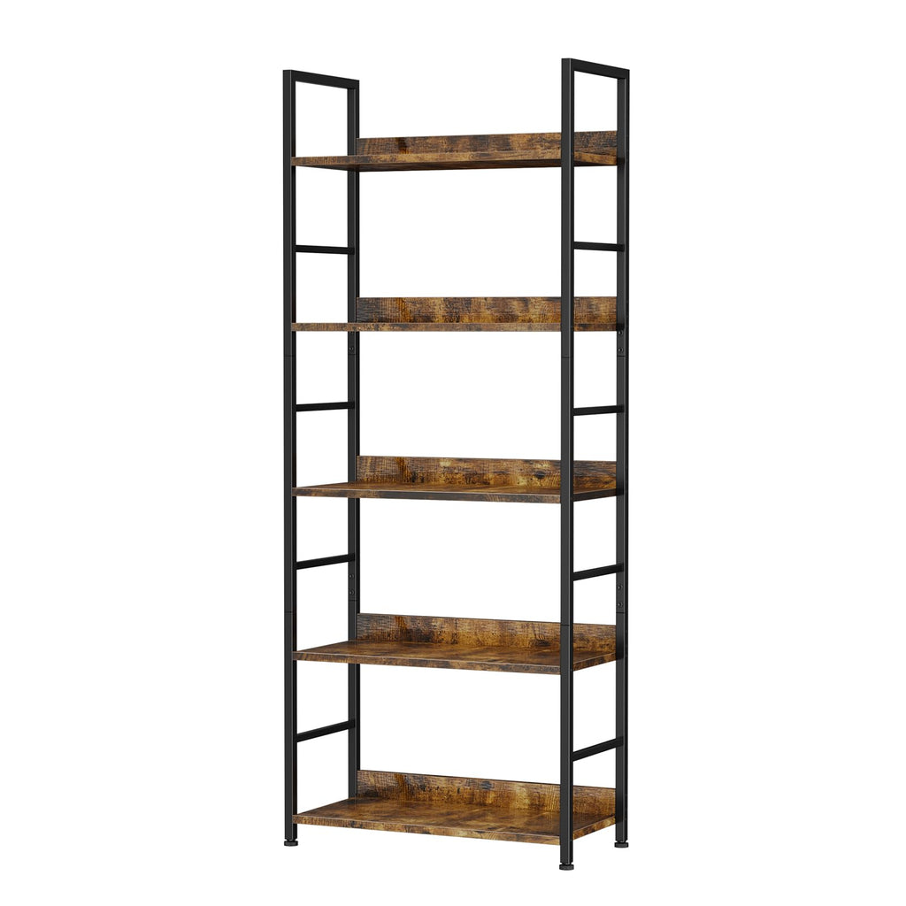 5 Tier Wood and Black Metal Bookshelf E5707