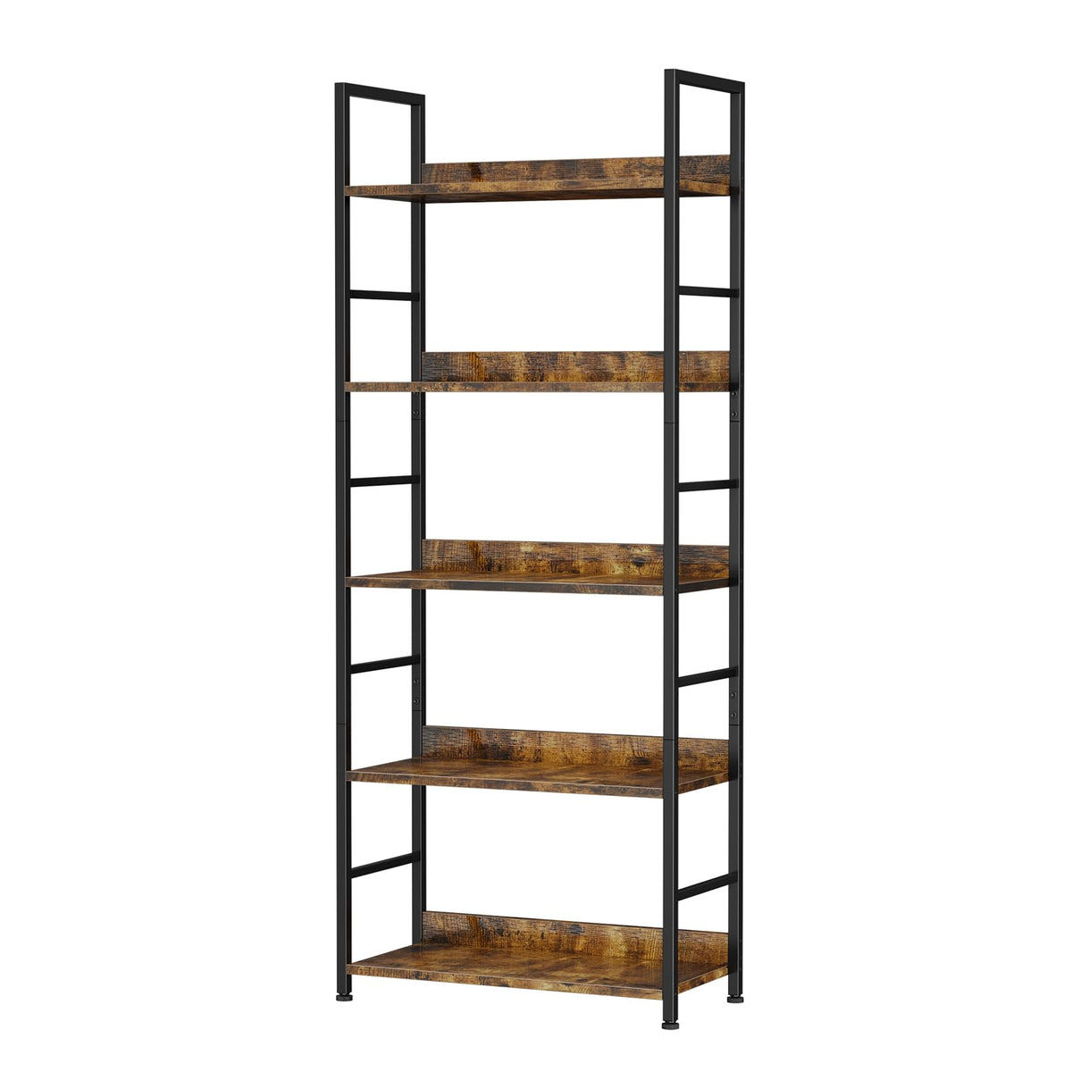 5 Tier Wood and Black Metal Bookshelf E5707