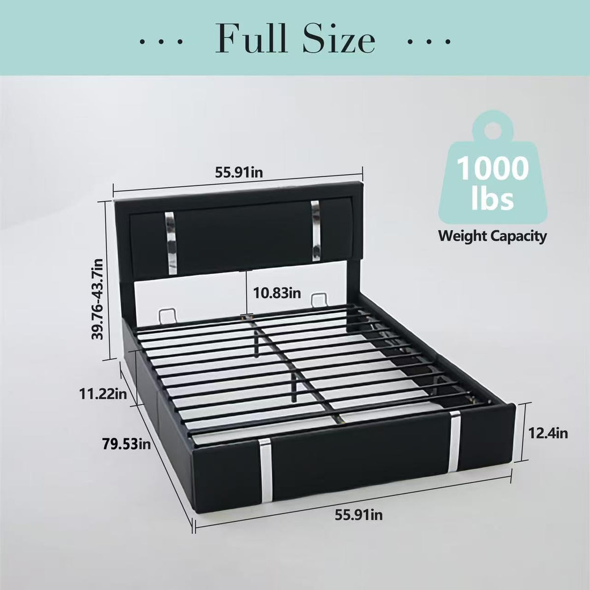 Black Faux Leather Upholstered Full Size Bed Frame with LED Headboard and USB Ports N720