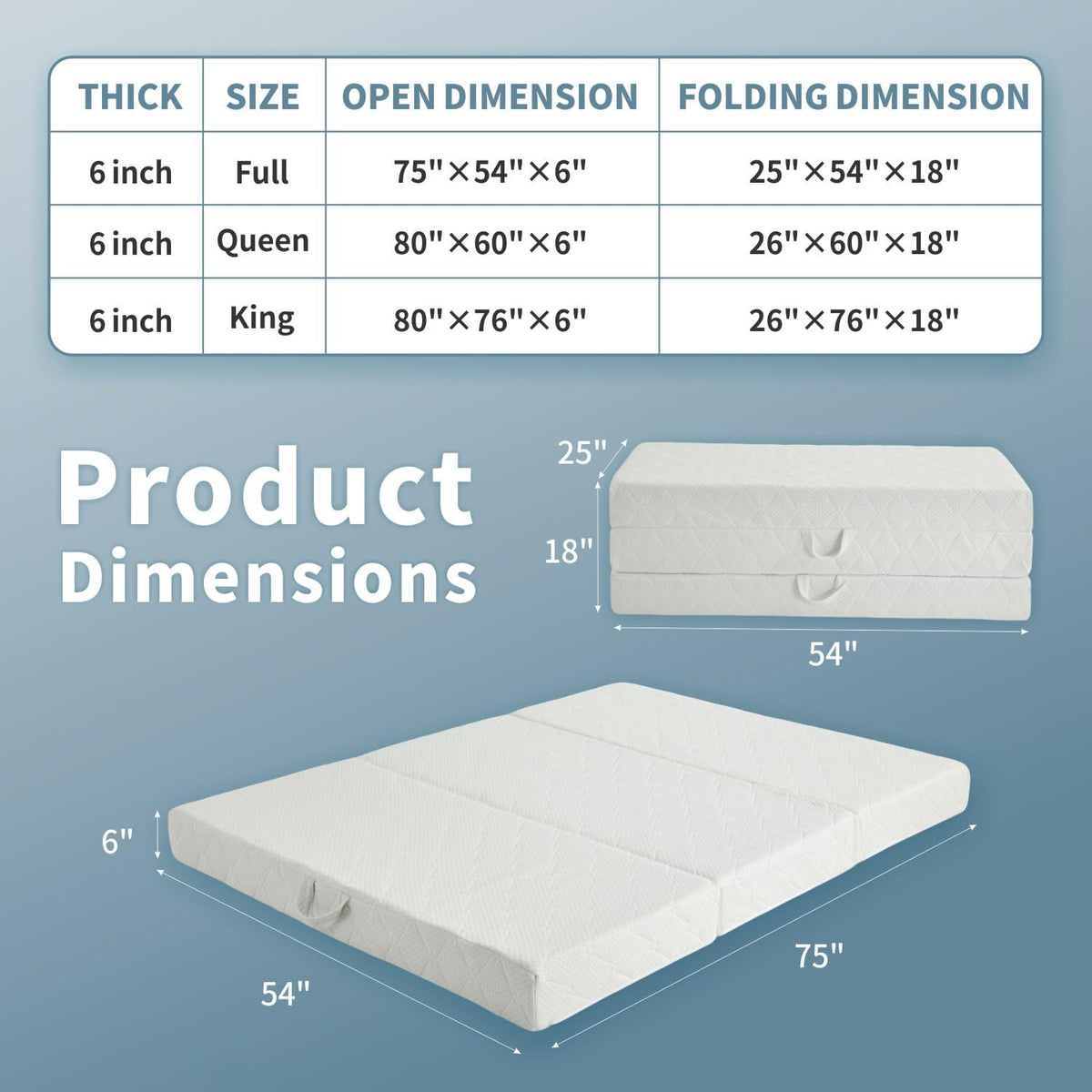 Queen Size Folding Memory Foam Tri-fold Mattress J1523