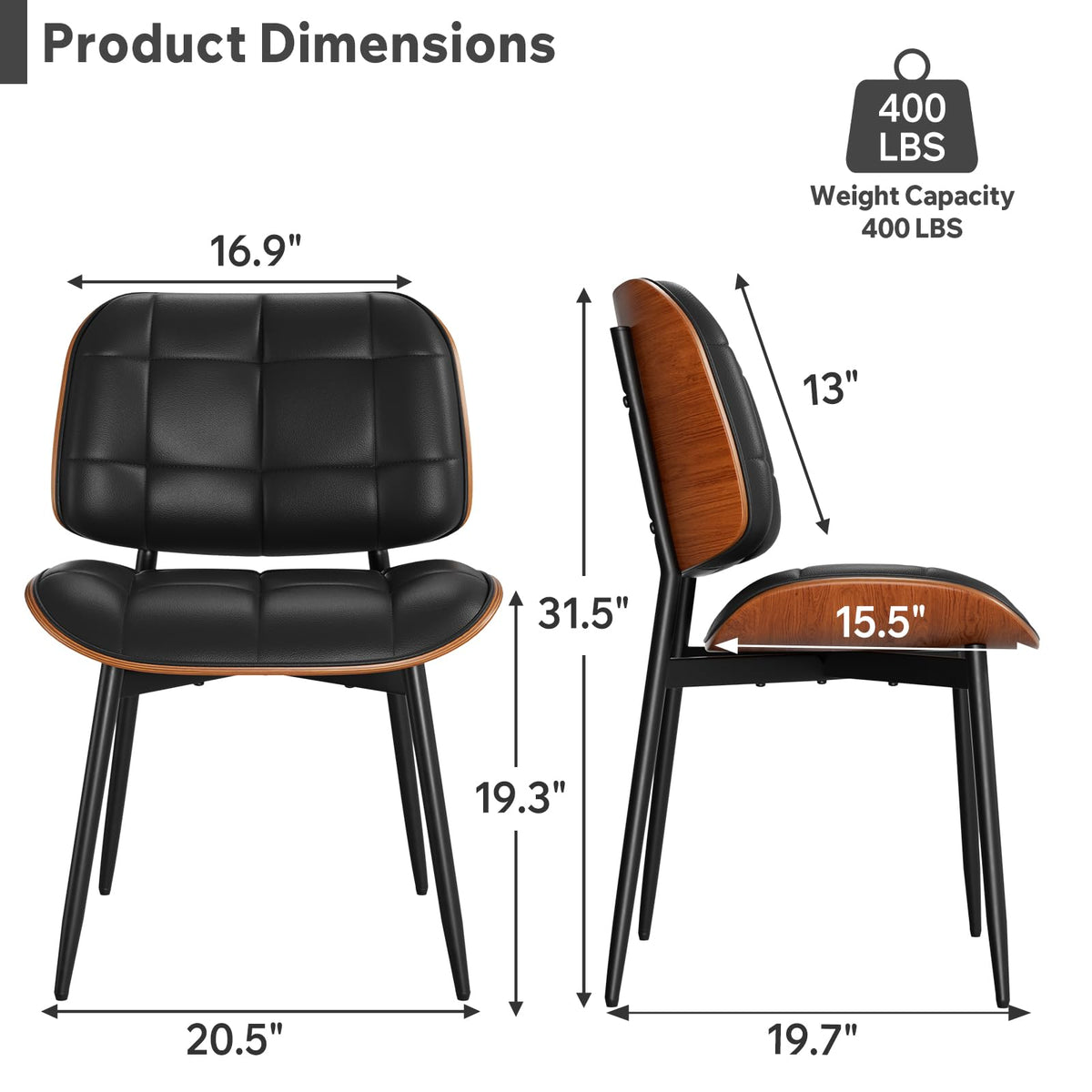 Black Faux Leather Dining Chairs Set of 4 J898