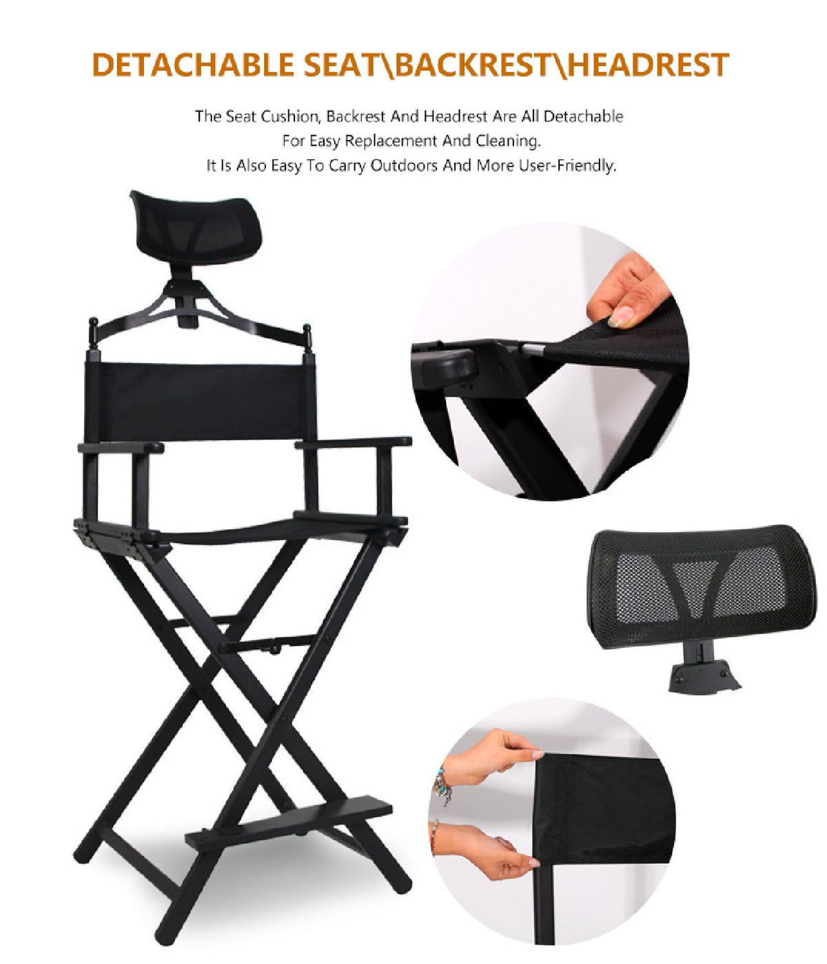 Extra Tall Foldable Makeup Artist Stool Chair with Head Rest T7587
