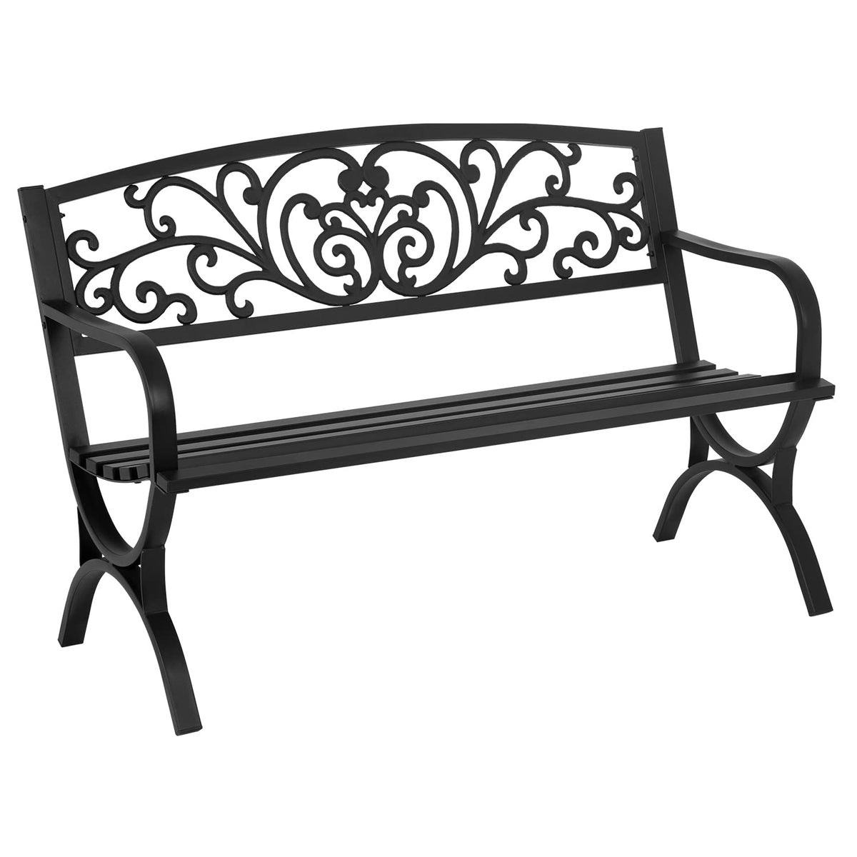 50 inch Black Metal Patio Garden Bench with Armrests W236182