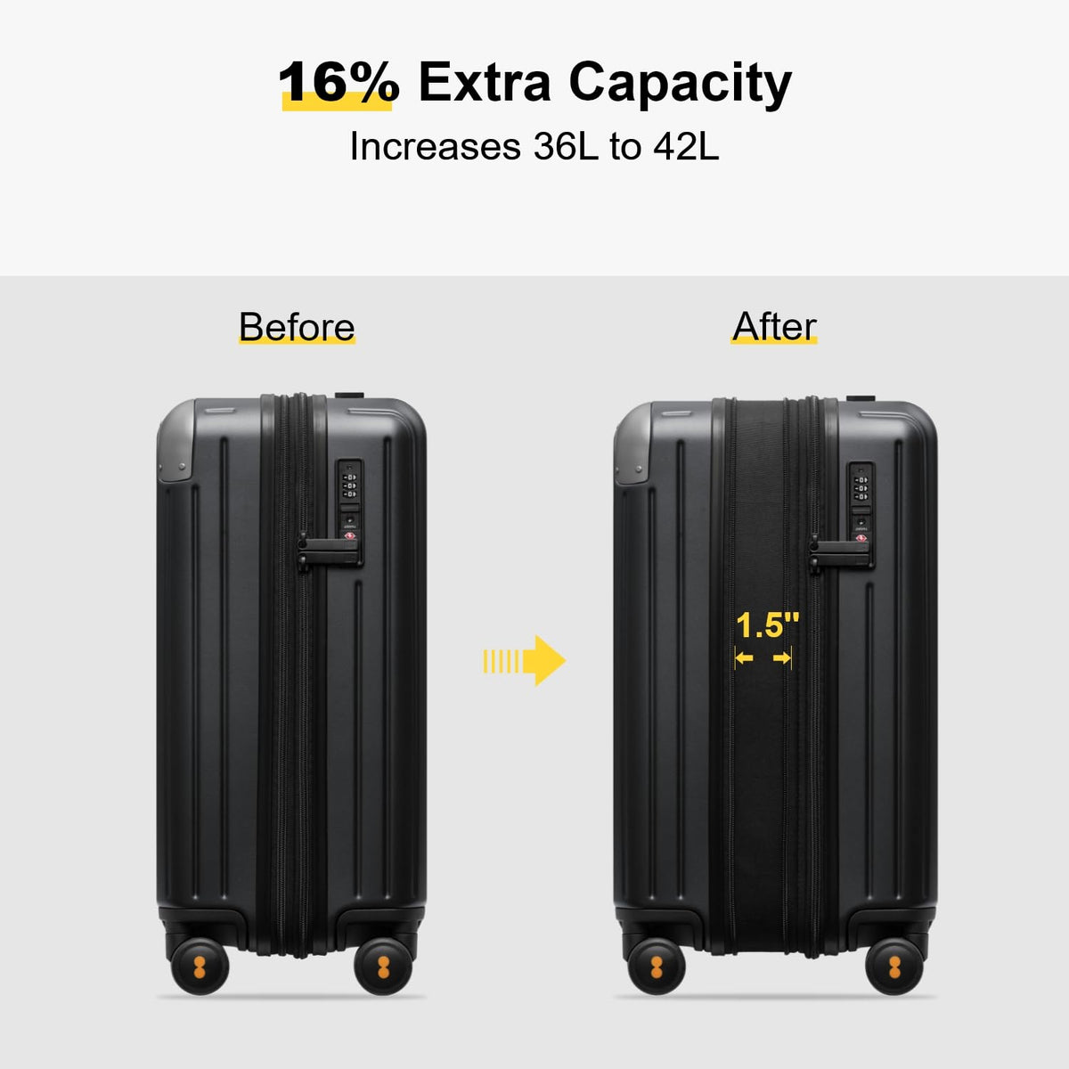 Expandable Hardside Carry on Luggage Black K6769