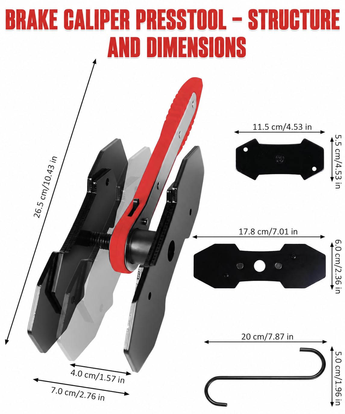 Brake Caliper Compression Tool with 2 Steel Plates and 2 Hooks B2878
