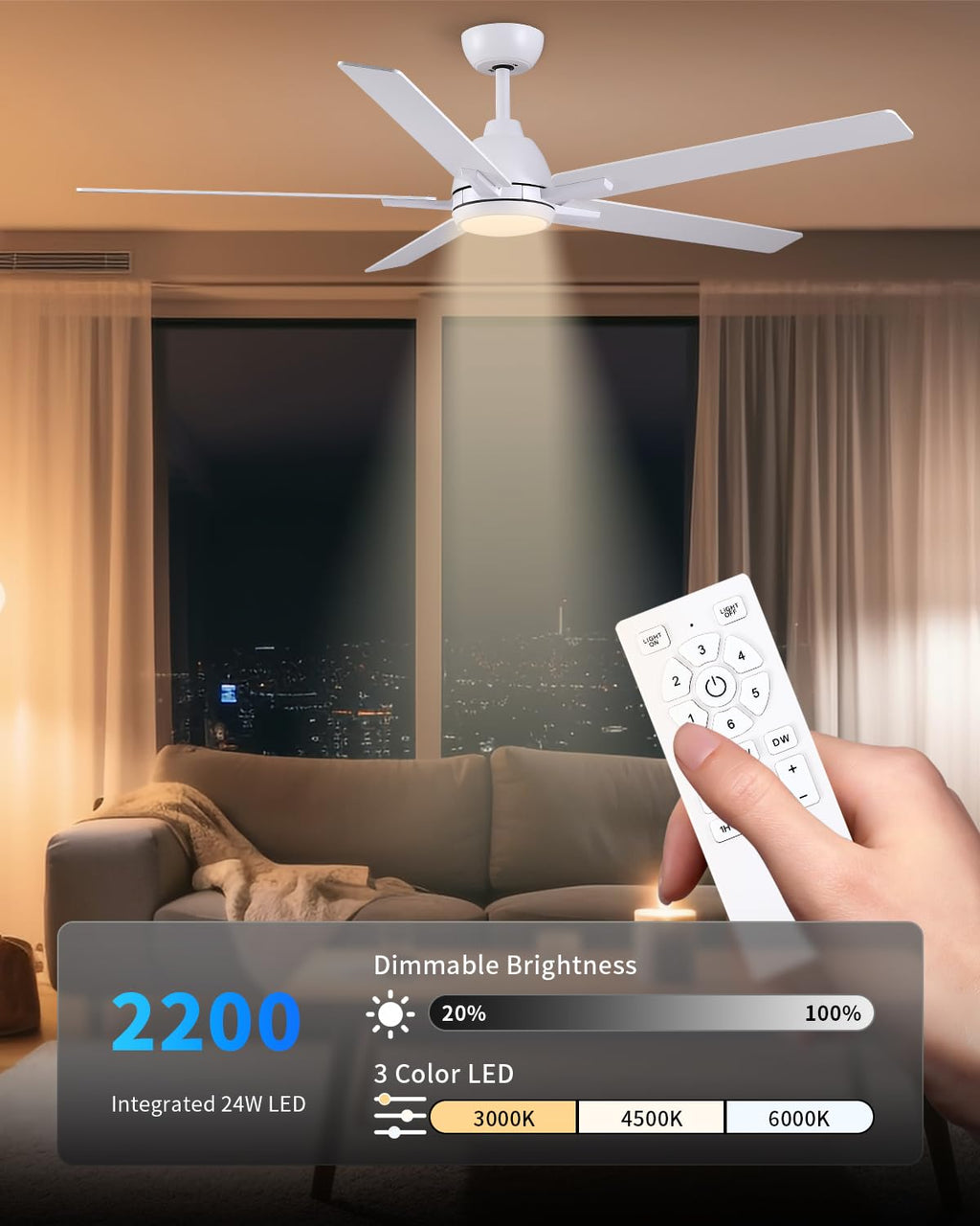 60 Inch White Ceiling Fan with Light & Remote S516