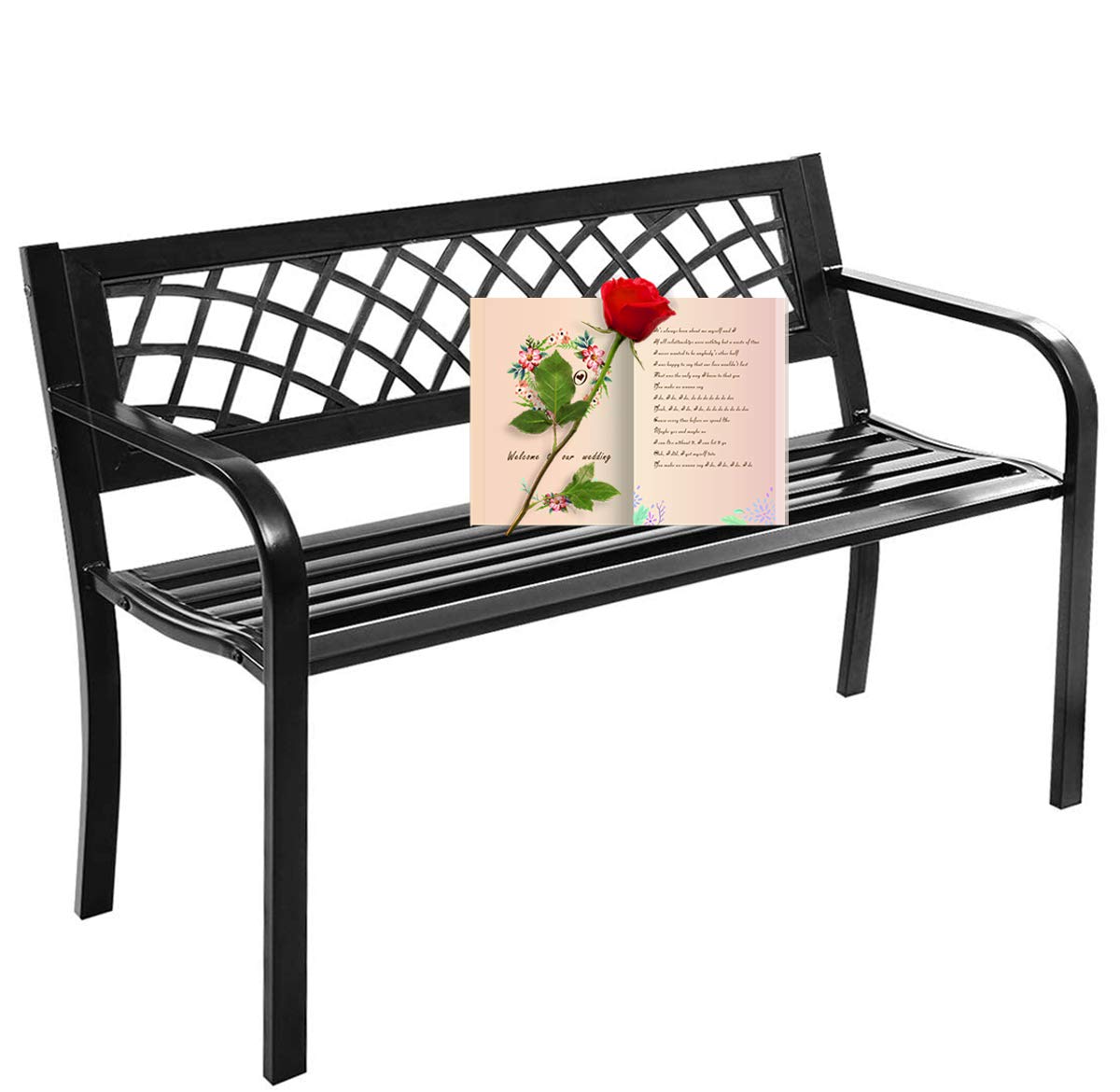 Black Metal Outdoor Bench with Armrests P249681