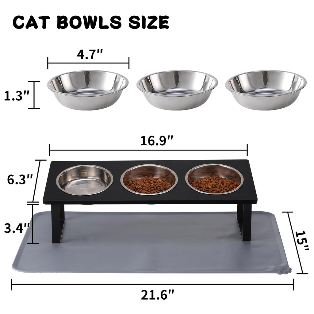 15° Tilted Stainless Steel Elevated Cat Bowls with Food Mat E35551