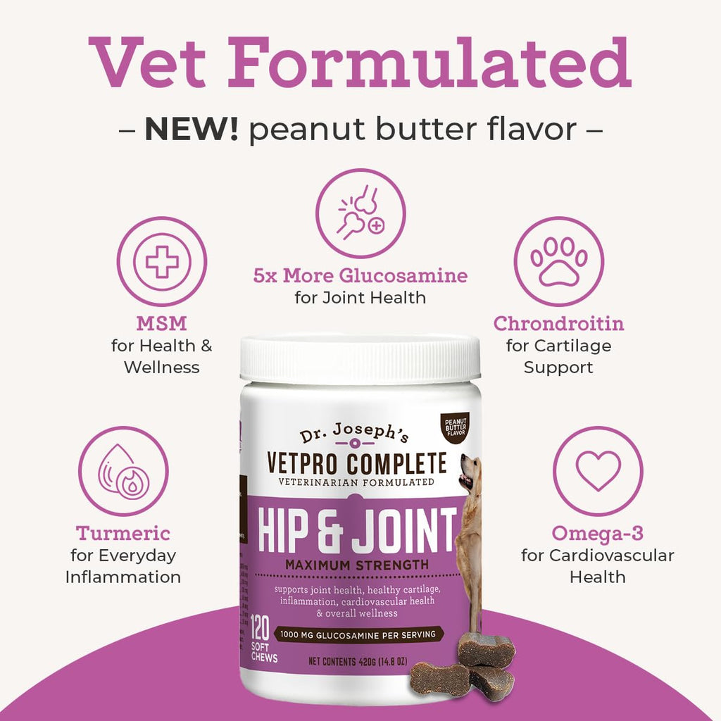 Glucosamine & Chondroitin Dog Joint Supplement Chews, Peanut Butter, 120 Ct I3905