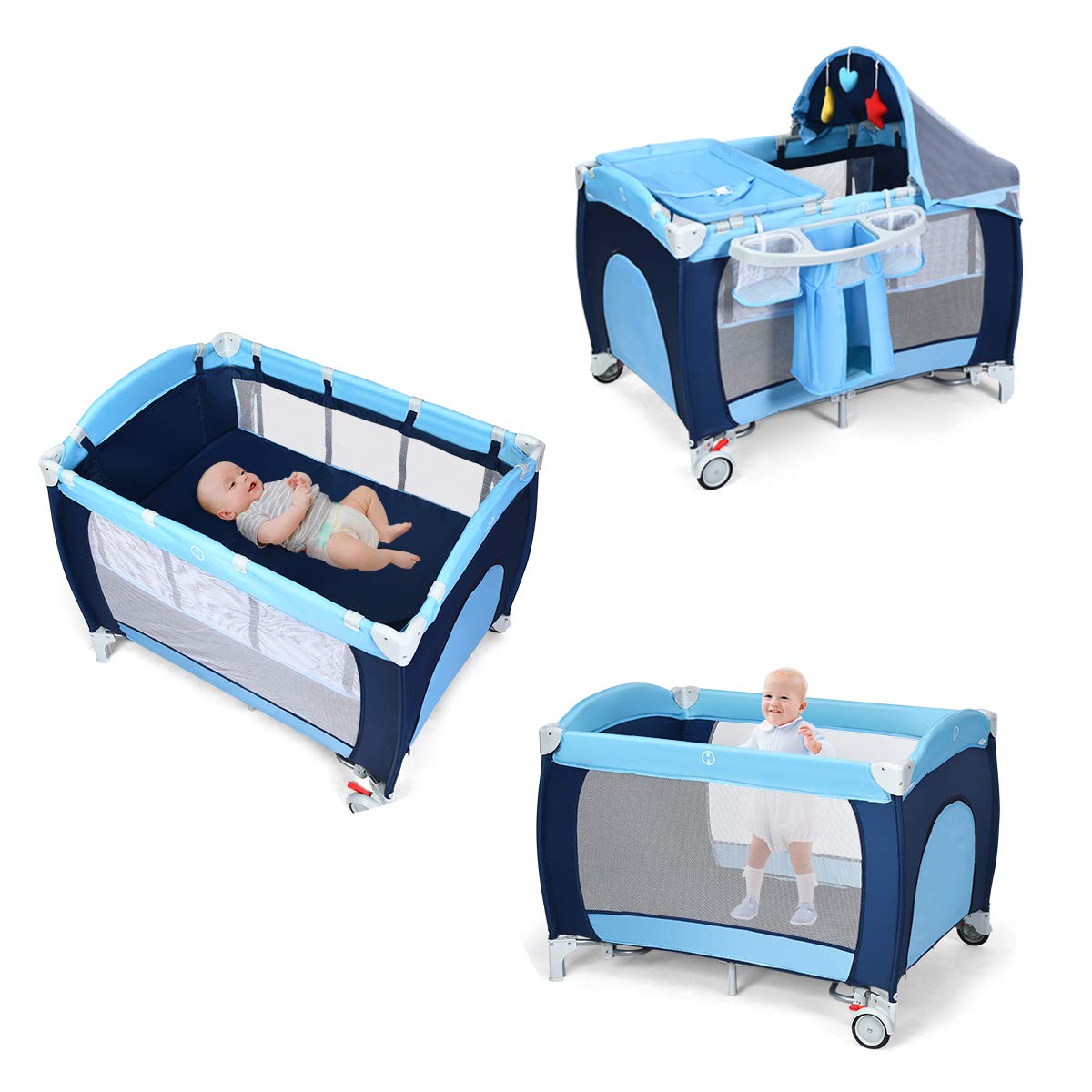 4-in-1 Portable Baby Playard with Bassinet and Changing Table E2452