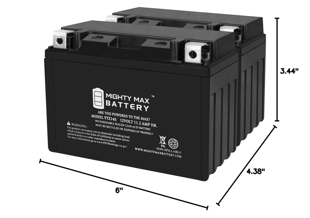12 Volt 11.2 AH 230 CCA Rechargeable Maintenance Free SLA AGM Motorcycle Battery Pack of 2 E99501