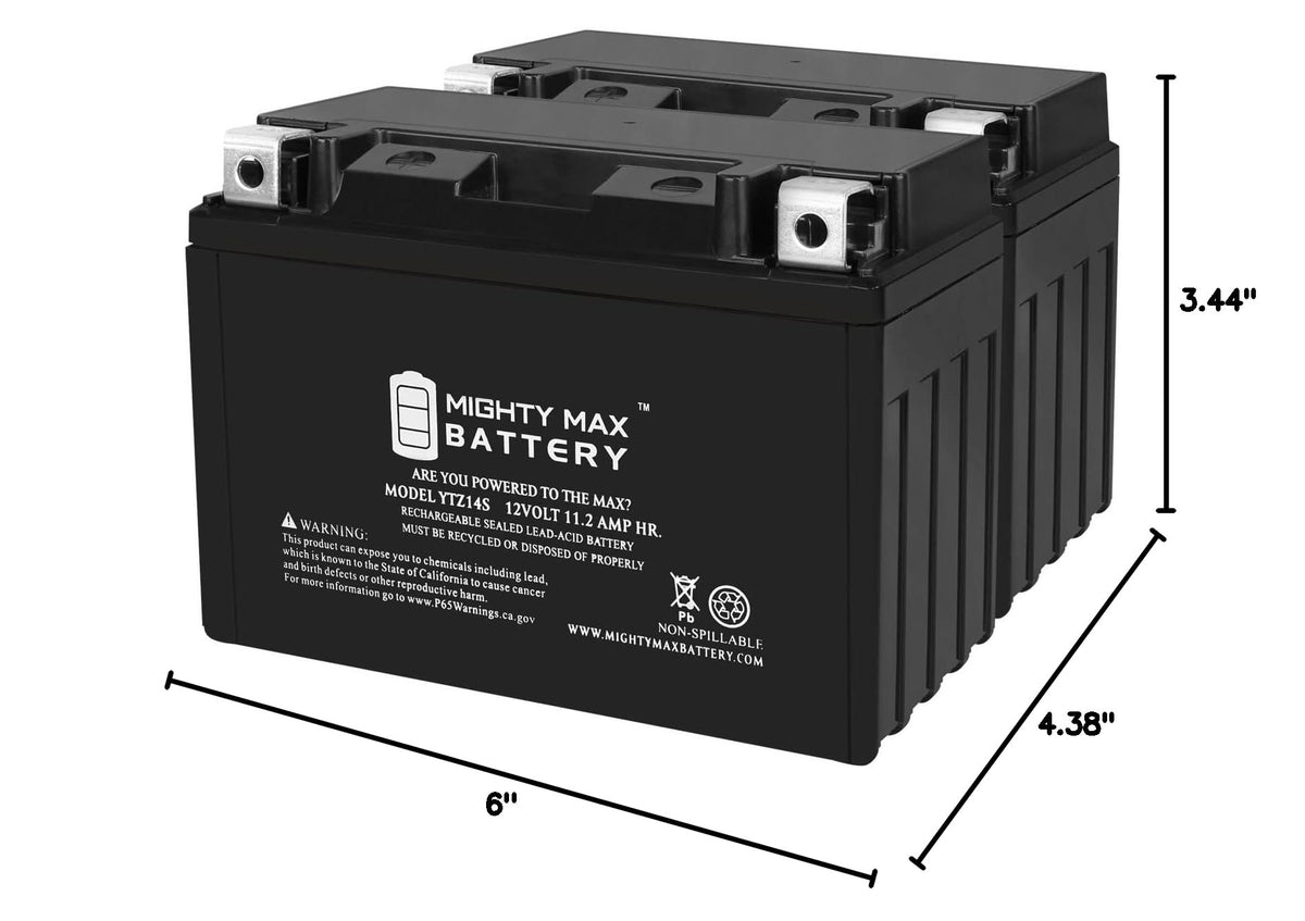 12 Volt 11.2 AH 230 CCA Rechargeable Maintenance Free SLA AGM Motorcycle Battery Pack of 2 E99501