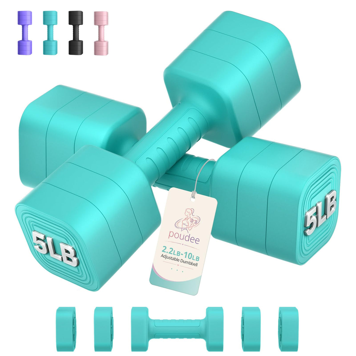 Adjustable Dumbbell Set of 2, 2.2-20LB Free Weights with Anti-slip Handle C9016
