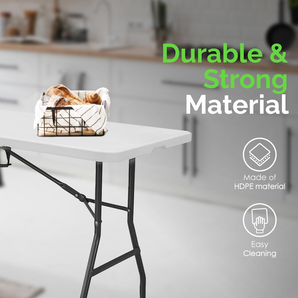 White 6ft Folding Table with Handle V733427