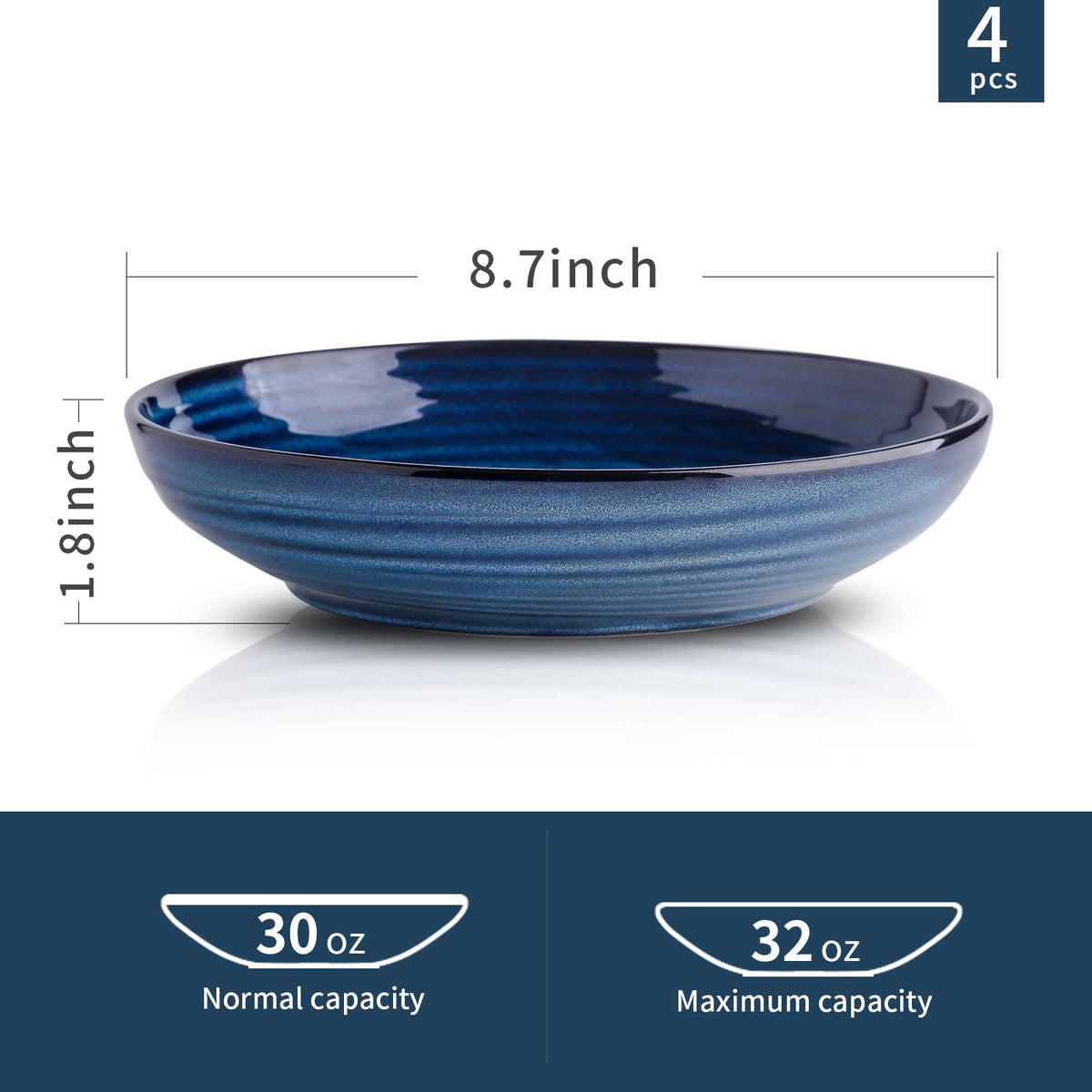 Ceramic 32 oz Pasta Bowls Set of 4 and 40 oz Soup Bowls Set of 4 R26422