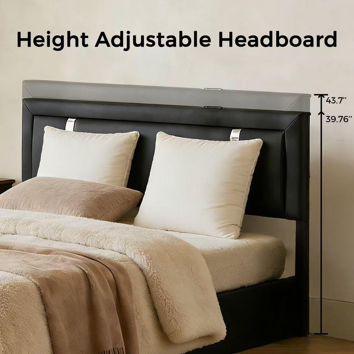 Black Faux Leather Upholstered Full Size Bed Frame with LED Headboard and USB Ports N720