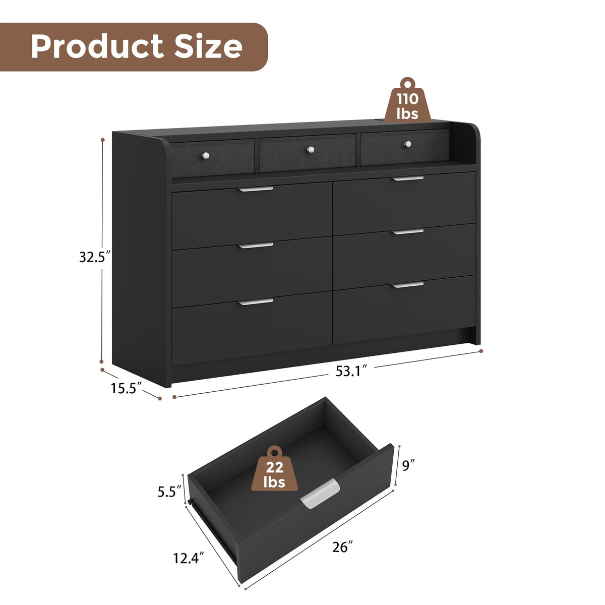 Black 9 Drawer Wood Dresser T682988