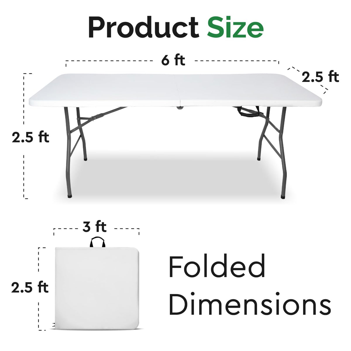 White 6ft Folding Table with Handle V733427