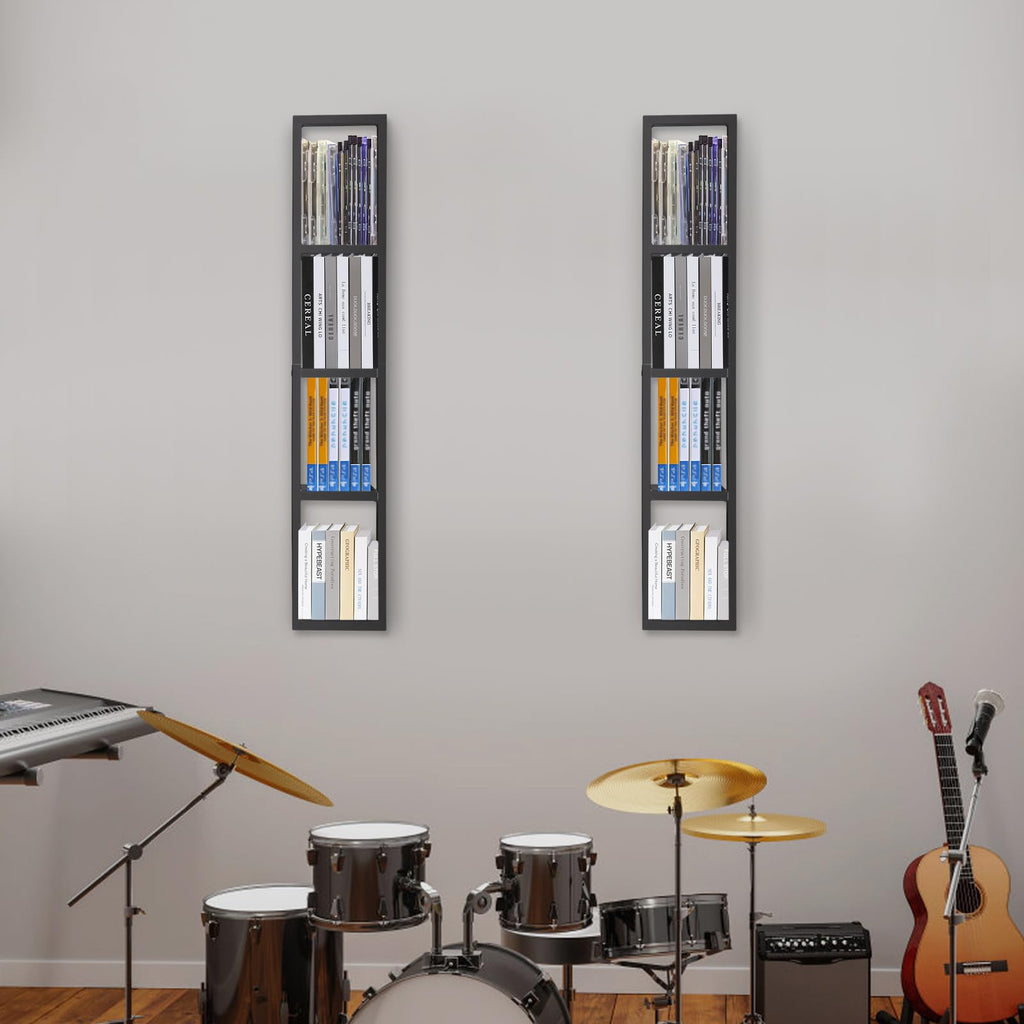 Black 2 Pcs 34Inch Metal Media Storage Rack Y905