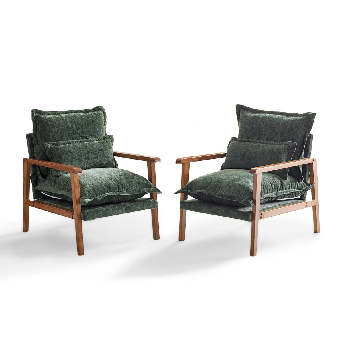 Dark Green Chenille Accent Armchairs Set of 2 with Lumbar Pillow X2561