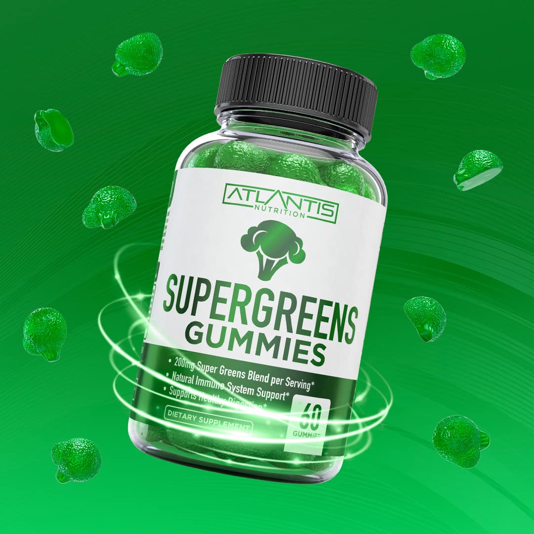 Supergreens Gummies Supplement with Spinach, Broccoli, Moringa, Beet Root, Celery, Green Tea, & Acai, Natural Raspberry Flavor, 60 cnt E246999