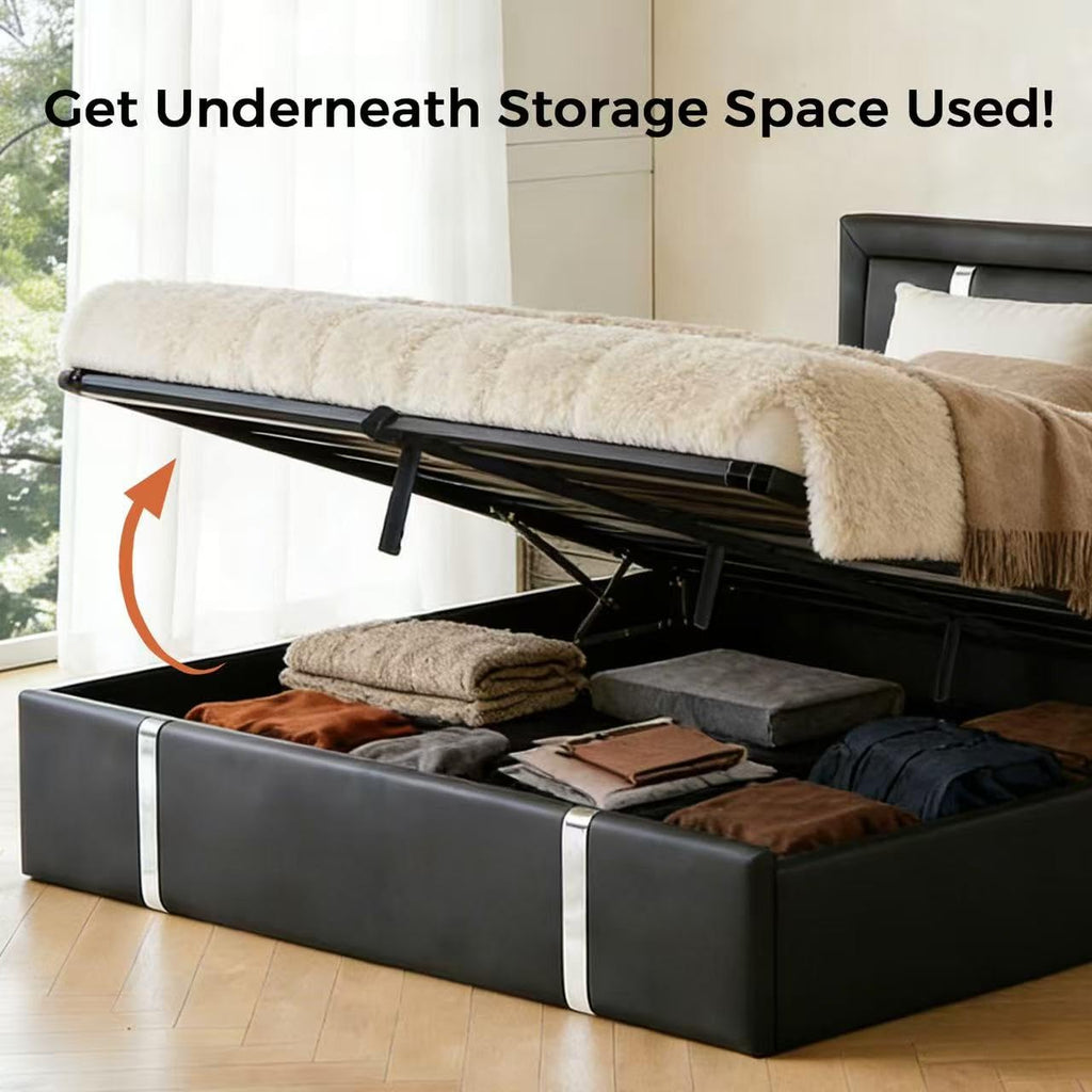 Black Faux Leather Upholstered Full Size Bed Frame with LED Headboard and USB Ports N720