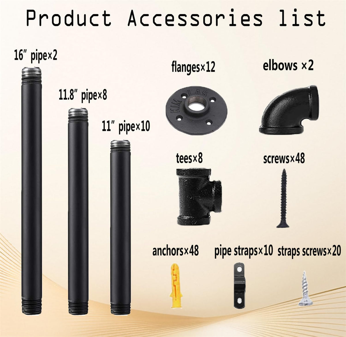 Black Iron Pipe Shelf Bracket, 2Pcs 5 Tier 68" Tall R57404