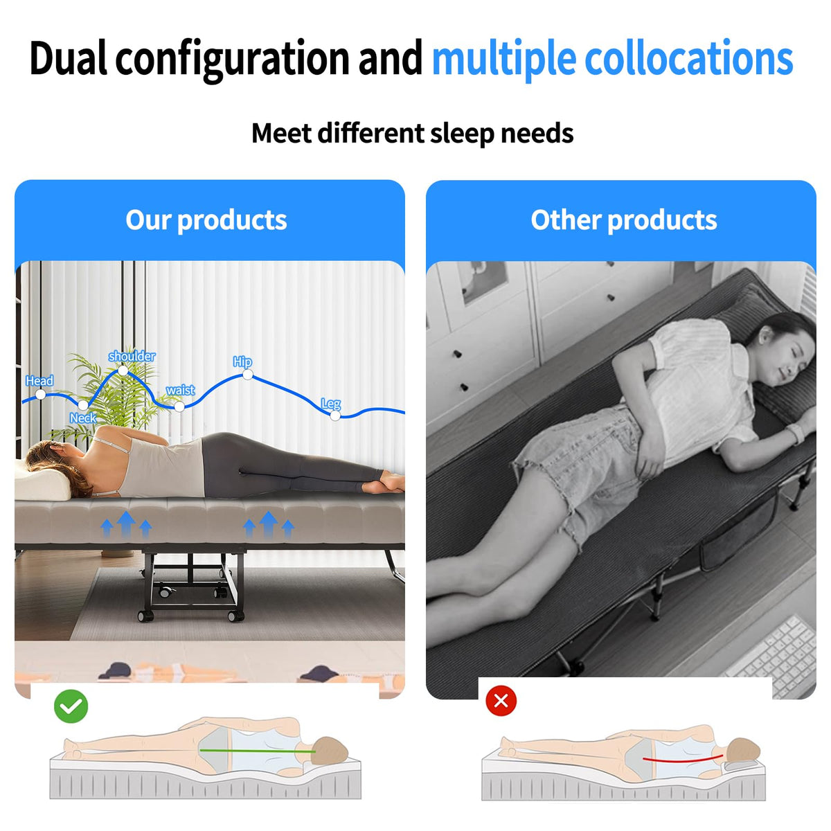 Queen Size Folding Bed with Memory Mattress D62161