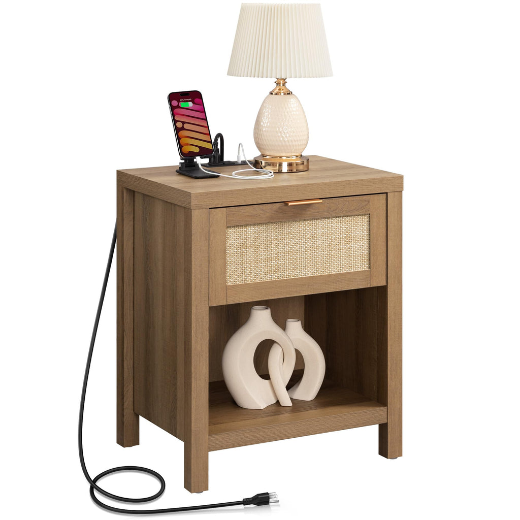 Rattan Night Stand with Charging Station X47124