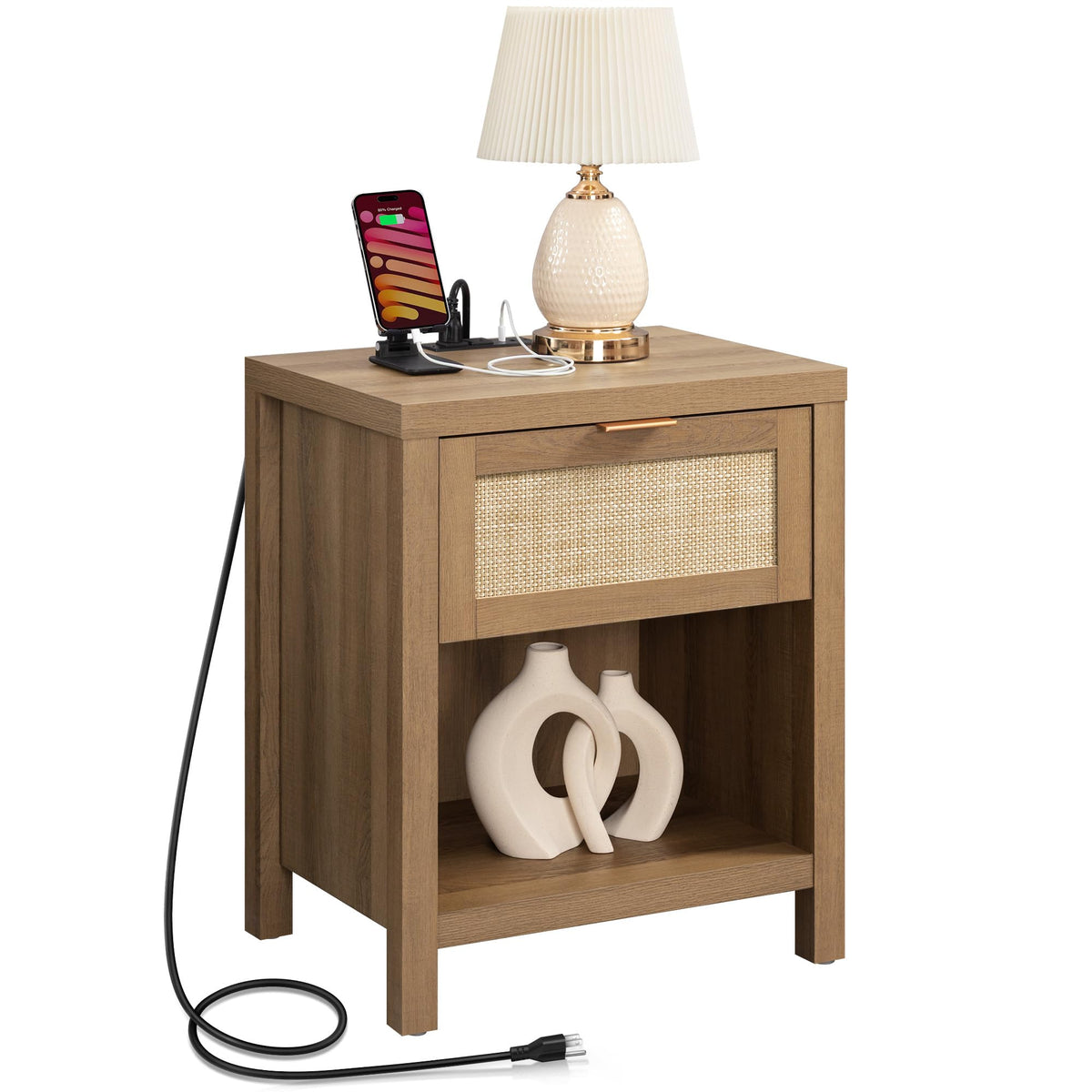 Rattan Night Stand with Charging Station X47124
