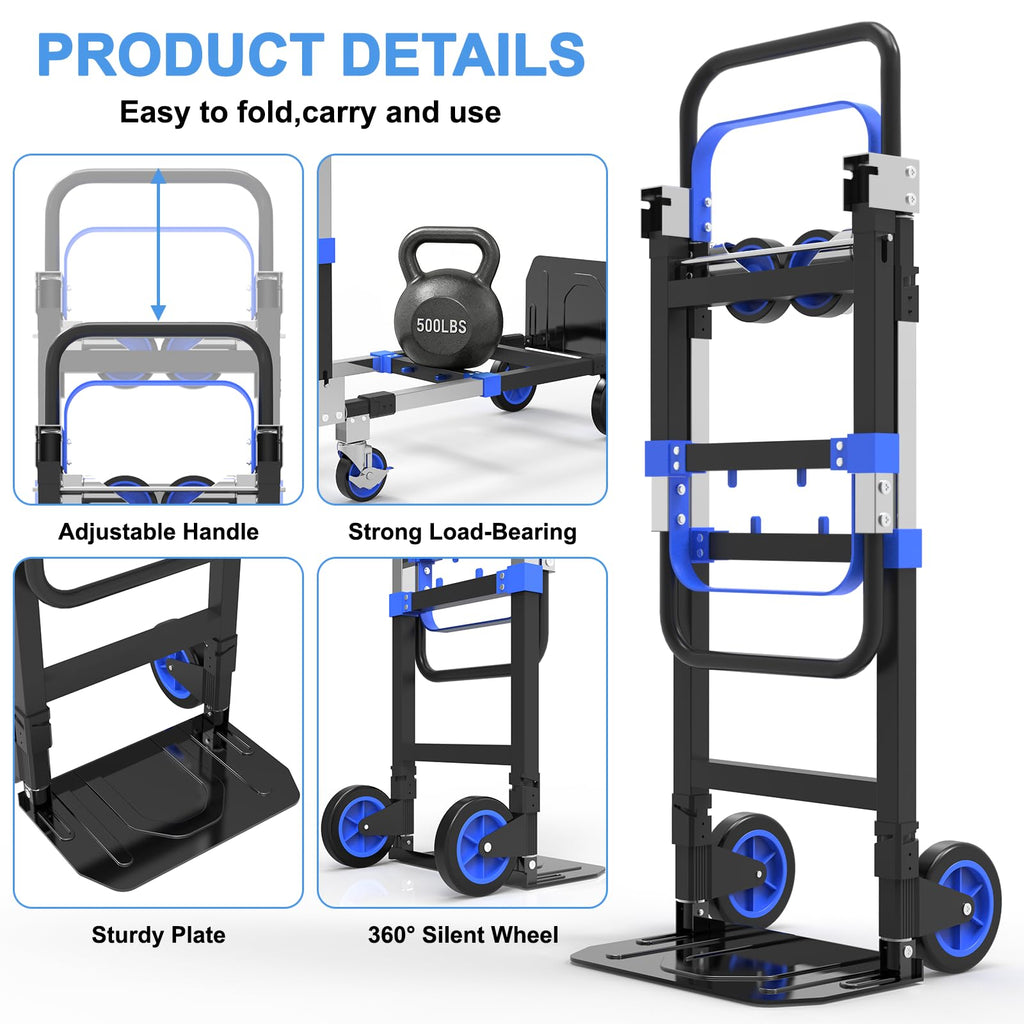 3-in-1 Folding Heavy Duty Hand Truck Dolly Cart Trolley with Wheels (Blue) P76757