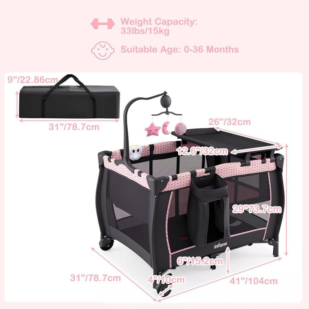 3 in 1 Pack and Play with Bassinet, Changing Table, Storage Y9821