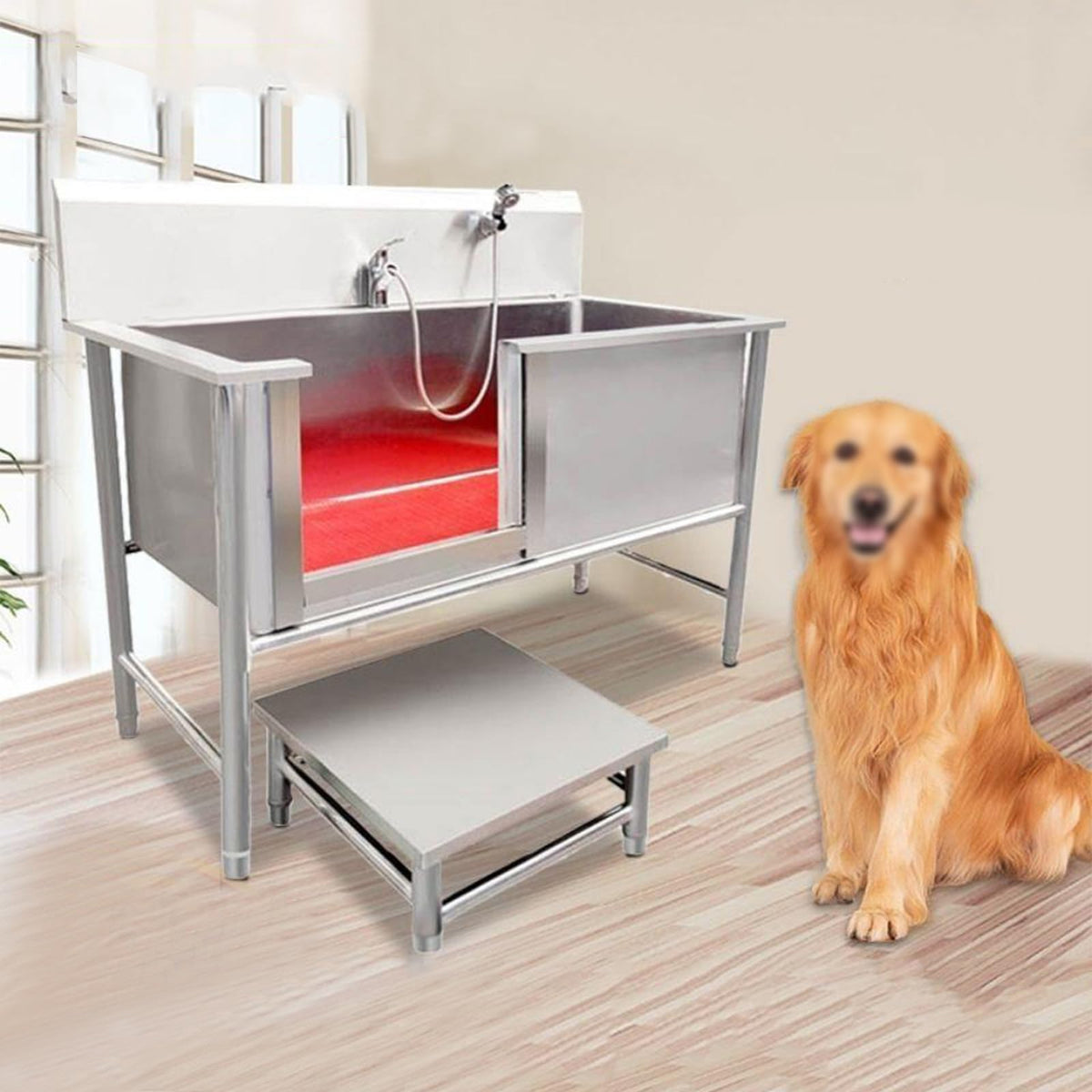 53'' Stainless Steel Pet Grooming Tub with Walk-in Stairs S206