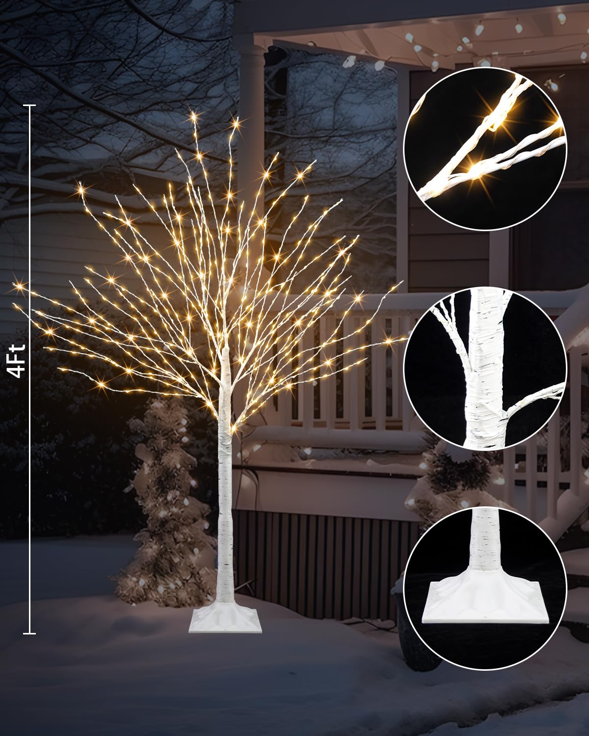 4 FT Lighted Artificial White Birch Tree with 432 LED Timer K868
