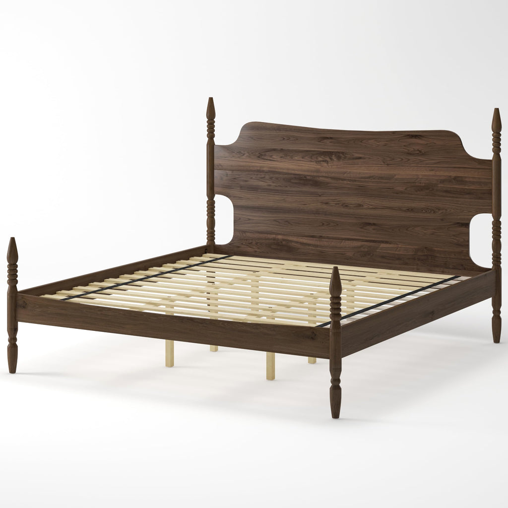 King Size Wood Platform Bed Frame with Curved Headboard D62716