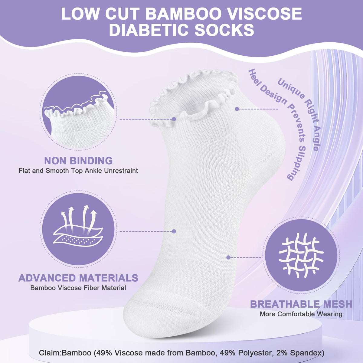 6 Pairs Low Cut Non Binding Ankle Socks U729
