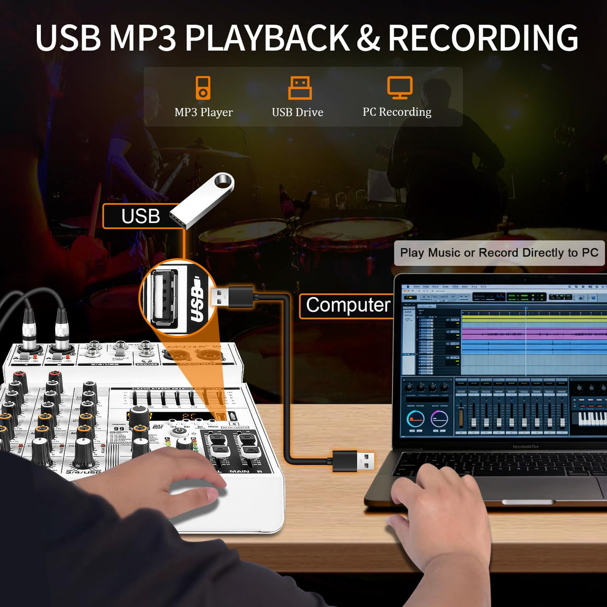 4-Channel Bluetooth Audio Mixer with XLR USB Interface L480759