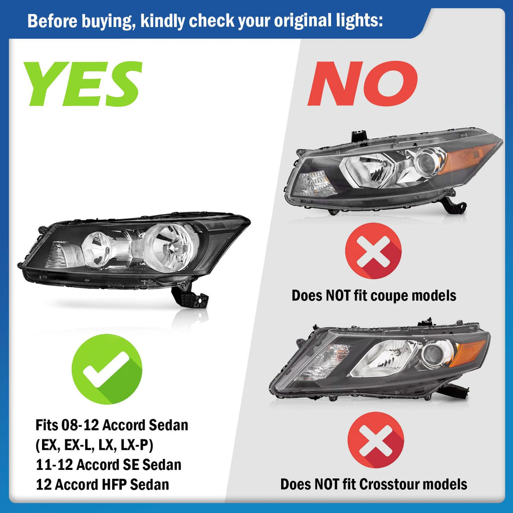 Headlights Assembly for 2008-2012 Honda Accord 4Dr Chrome Housing Q291591