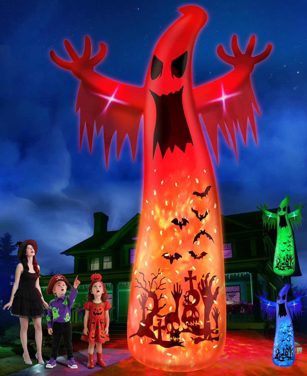 14 Ft Inflatable Ghost Outdoor Decoration with Flame Light S172