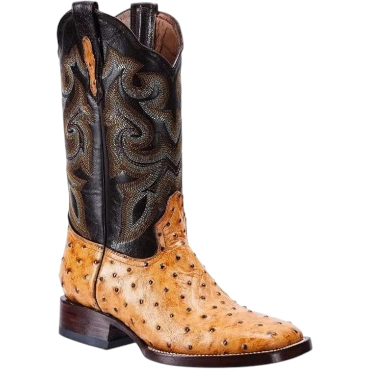 Men’s Genuine Leather Ostrich Print Square Toe Western Boots H8253